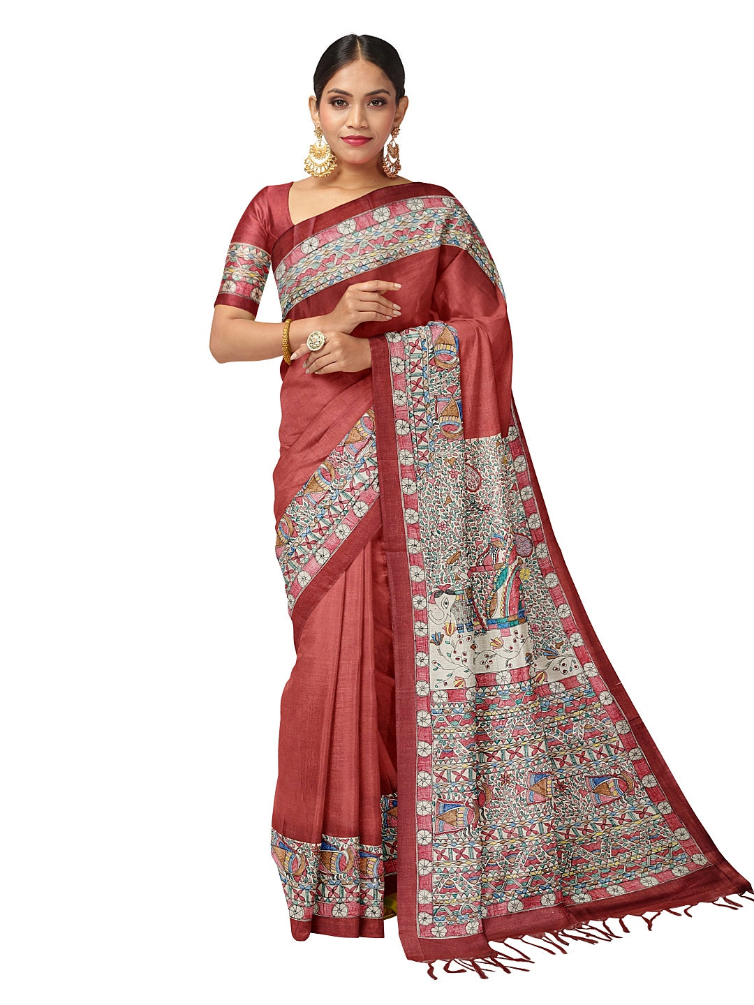 Handpainted Madhubani Saree on Tussar Munga Silk – “Doli ka Haar”